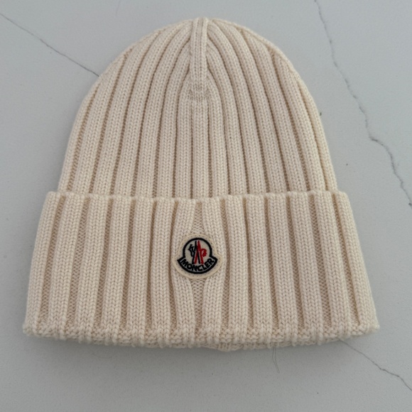 MONCLER Wool Beanie Beige Wool Warm Designer Hat Fall Winter - Picture 7 of 8